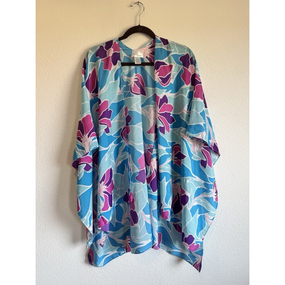 Viv&Lou Women's Blue Pink Open Front Cardigan Duster Cover Up One Size